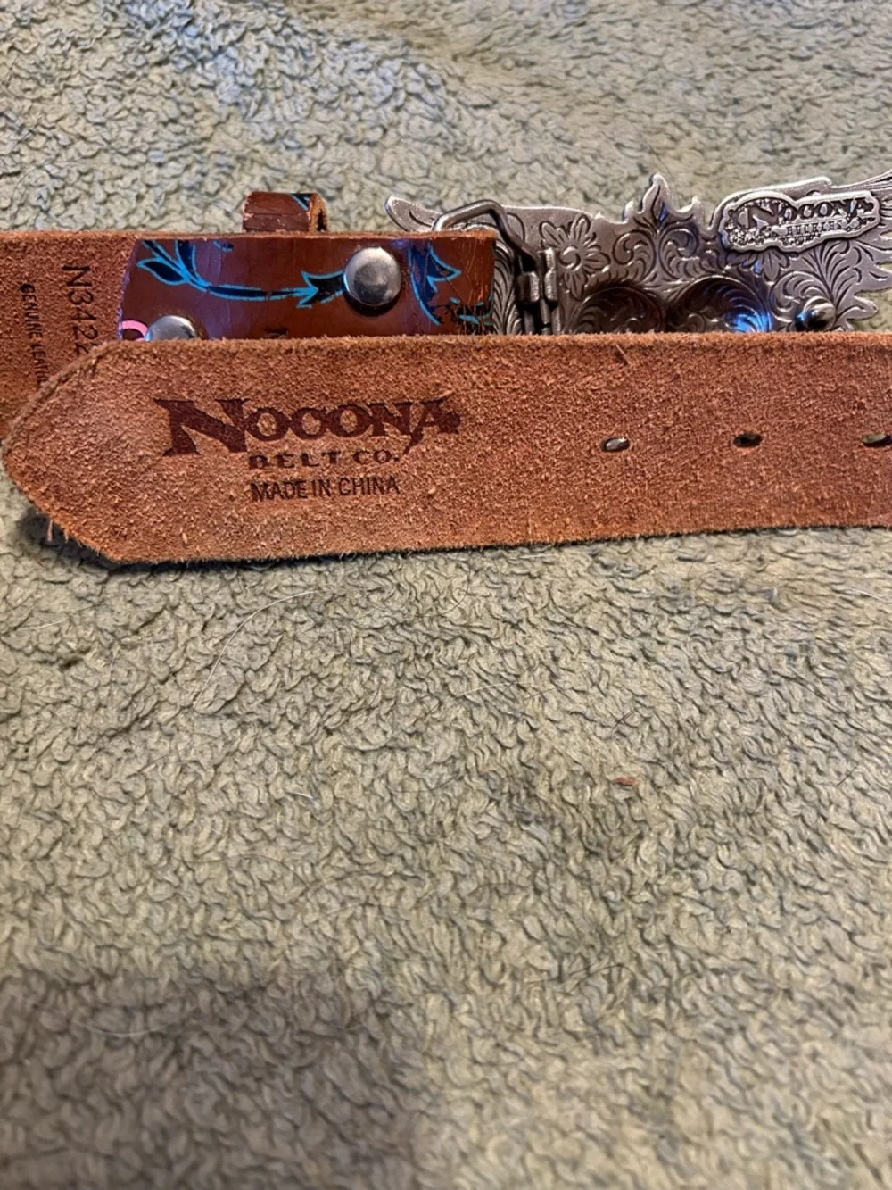 Girls' Brown Leather Belt with Pink Floral Accent and Heart Wing Buckle